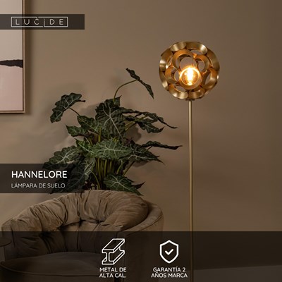 Lucide HANNELORE - Lámpara de suelo - Ø 30 cm - 1xE27 - Oro mate / Latón